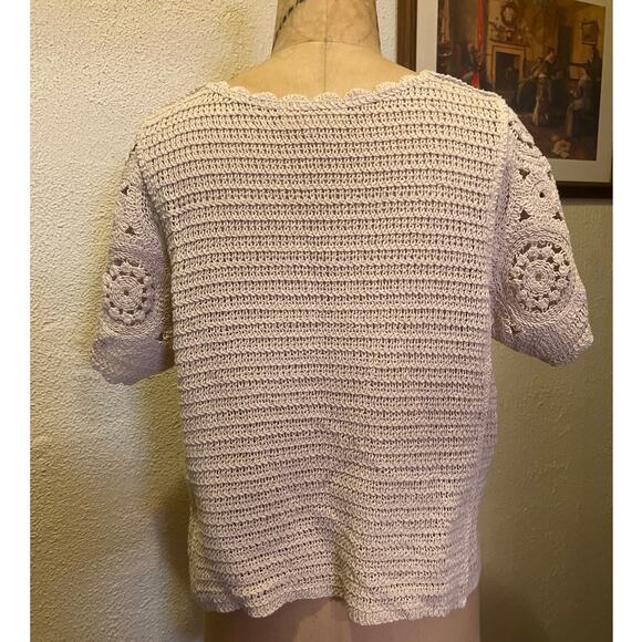 Solitaire Boho Festival Crème Crochet Short Sleeve Pullover Top Size XL - Picture 2 of 10